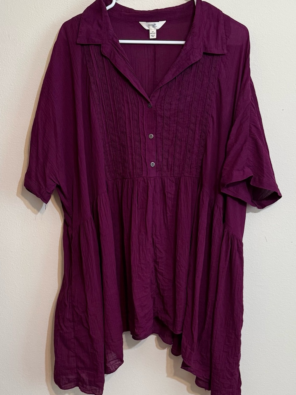 Terra & Sky Women's Deep Plum Button-Front Tunic Shirt - Relaxed Fit 1X